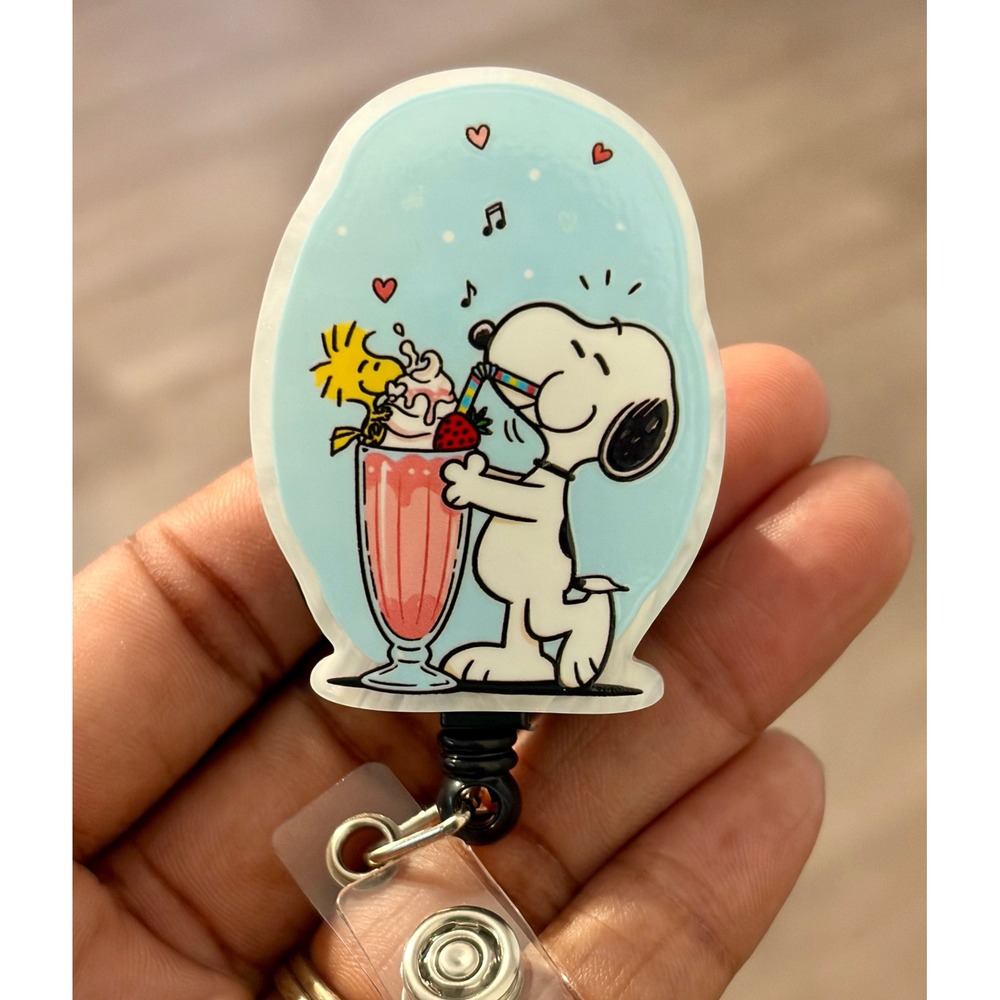 Peanuts Snoopy Woodstock Milkshake Retractable Badge Reel Nurse Teacher